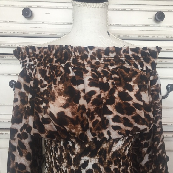 Gorgeous Off the Shoulder Boho Leopard Print Dress by Venus - Picture 5 of 6